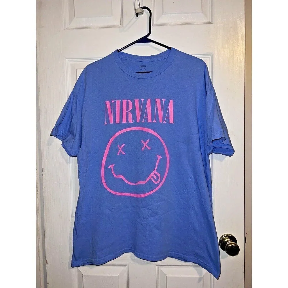 NIRVANA Short-Sleeve Neon Smile Boyfriend Graphic Crewneck T-Shirt Sz XL